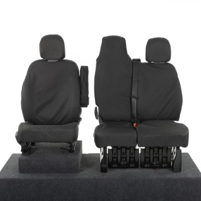 UK Custom Covers Vauxhall Vivaro Seat Covers Cotton-Backed PU (2014-2019) - Front Single/Double Split Passenger Base WITH Folding Middle Seat - Black