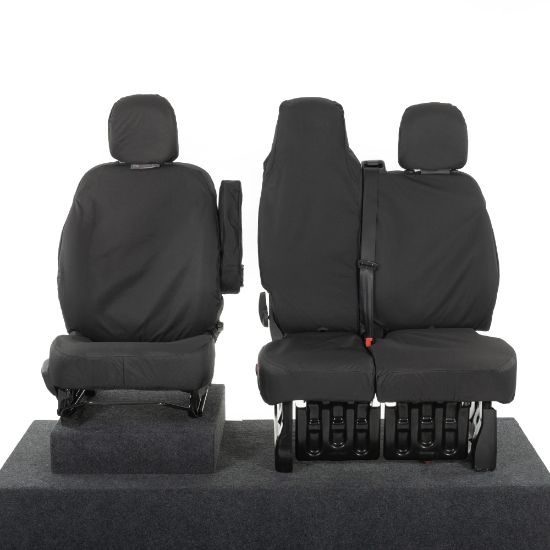 UK Custom Covers Vauxhall Vivaro Seat Covers Cotton-Backed PU (2014-2019) - Front Single/Double Split Passenger Base WITH Folding Middle Seat - Black