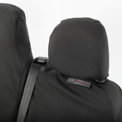Picture of UK Custom Covers Vauxhall Vivaro Seat Covers Cotton-Backed PU (2014-2019) - Front Single/Double Split Passenger Base WITH Folding Middle Seat - Black | SC147B