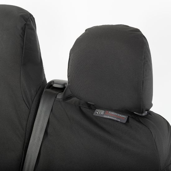 Picture of UK Custom Covers Vauxhall Vivaro Seat Covers Cotton-Backed PU (2014-2019) - Front Single/Double Split Passenger Base WITH Folding Middle Seat - Black | SC147B