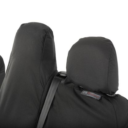 Picture of UK Custom Covers Vauxhall Vivaro Seat Covers Cotton-Backed PU (2014-2019) - Front Single/Double Split Passenger Base WITH Folding Middle Seat - Black | SC147B