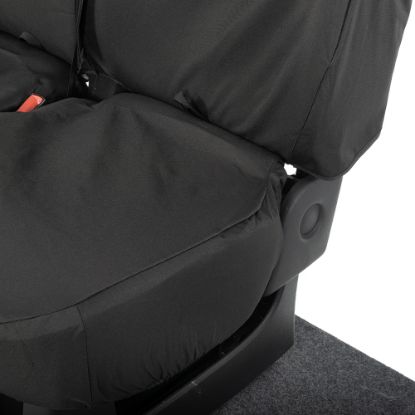 Picture of UK Custom Covers Vauxhall Vivaro Seat Covers Cotton-Backed PU (2014-2019) - Front Single/Double Split Passenger Base WITH Folding Middle Seat - Black | SC147B