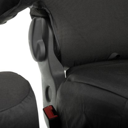 Picture of UK Custom Covers Vauxhall Vivaro Seat Covers Cotton-Backed PU (2014-2019) - Front Single/Double Split Passenger Base WITH Folding Middle Seat - Black | SC147B