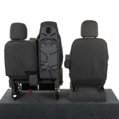 Picture of UK Custom Covers Vauxhall Vivaro Seat Covers Cotton-Backed PU (2014-2019) - Front Single/Double Split Passenger Base WITH Folding Middle Seat - Black | SC147B