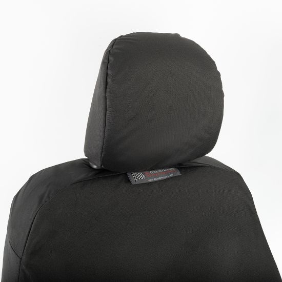 Picture of UK Custom Covers Vauxhall Vivaro Seat Covers Cotton-Backed PU (2014-2019) - Front Single/Double Split Passenger Base WITH Folding Middle Seat - Black | SC147B