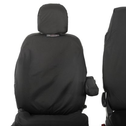 Picture of UK Custom Covers Vauxhall Vivaro Seat Covers Cotton-Backed PU (2014-2019) - Front Single/Double Split Passenger Base WITH Folding Middle Seat - Black | SC147B