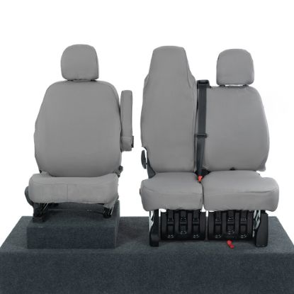 Picture of UK Custom Covers Vauxhall Vivaro Seat Covers Cotton-Backed PU (2014-2019) - Front Single/Double Split Passenger Base WITH Folding Middle Seat - Grey | SC147G