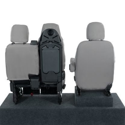 Picture of UK Custom Covers Vauxhall Vivaro Seat Covers Cotton-Backed PU (2014-2019) - Front Single/Double Split Passenger Base WITH Folding Middle Seat - Grey | SC147G