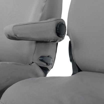 Picture of UK Custom Covers Vauxhall Vivaro Seat Covers Cotton-Backed PU (2014-2019) - Front Single/Double Split Passenger Base WITH Folding Middle Seat - Grey | SC147G