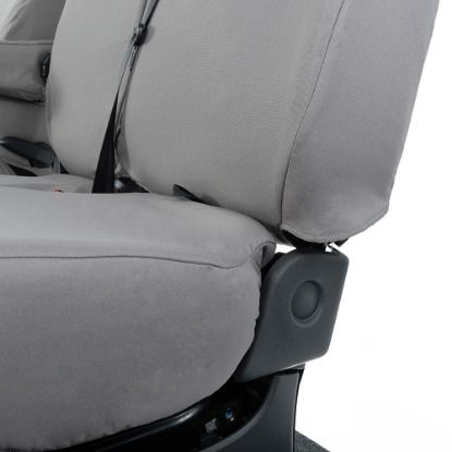 Picture of UK Custom Covers Vauxhall Vivaro Seat Covers Cotton-Backed PU (2014-2019) - Front Single/Double Split Passenger Base WITH Folding Middle Seat - Grey | SC147G