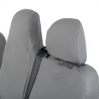 Picture of UK Custom Covers Vauxhall Vivaro Seat Covers Cotton-Backed PU (2014-2019) - Front Single/Double Split Passenger Base WITH Folding Middle Seat - Grey | SC147G