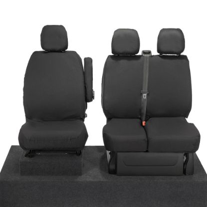 UK Custom Covers Vauxhall Vivaro Seat Covers Cotton-Backed PU (2014-2019) - Front Single/Double Split Passenger Base NO Folding Middle Seat