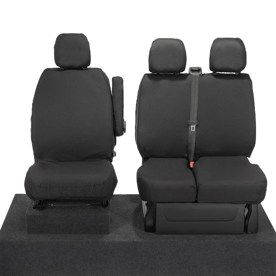 UK Custom Covers Vauxhall Vivaro Seat Covers Cotton-Backed PU (2014-2019) - Front Single/Double Split Passenger Base NO Folding Middle Seat