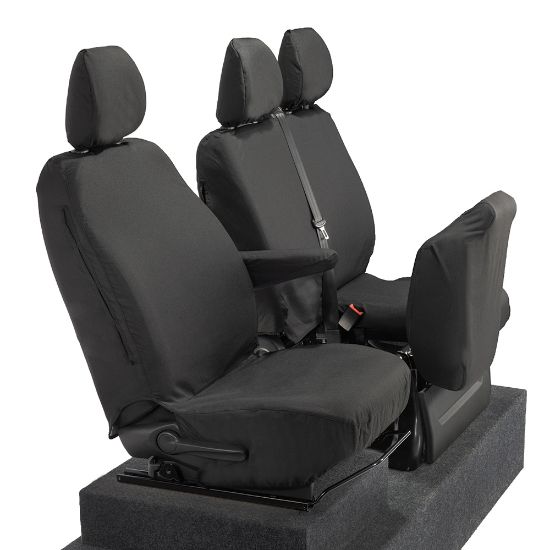 Picture of UK Custom Covers Vauxhall Vivaro Seat Covers Cotton-Backed PU (2014-2019) - Front Single/Double Split Passenger Base NO Folding Middle Seat | SC188B