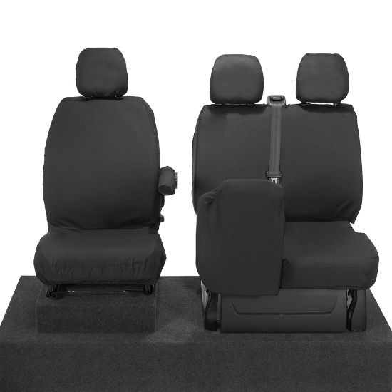 Picture of UK Custom Covers Vauxhall Vivaro Seat Covers Cotton-Backed PU (2014-2019) - Front Single/Double Split Passenger Base NO Folding Middle Seat | SC188B