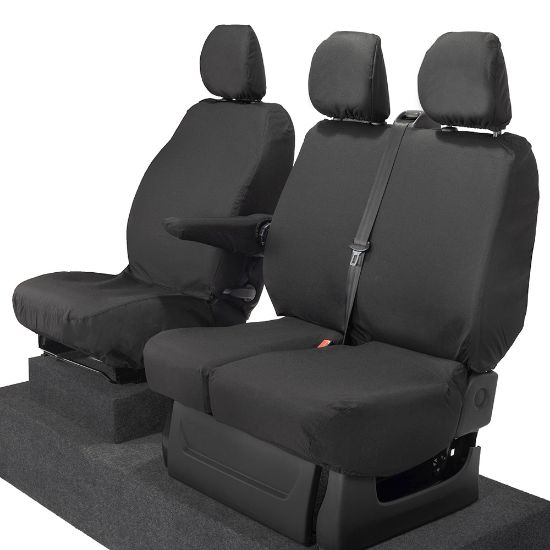 Picture of UK Custom Covers Vauxhall Vivaro Seat Covers Cotton-Backed PU (2014-2019) - Front Single/Double Split Passenger Base NO Folding Middle Seat | SC188B