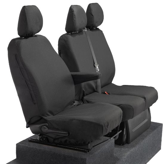 Picture of UK Custom Covers Vauxhall Vivaro Seat Covers Cotton-Backed PU (2014-2019) - Front Single/Double Split Passenger Base NO Folding Middle Seat | SC188B