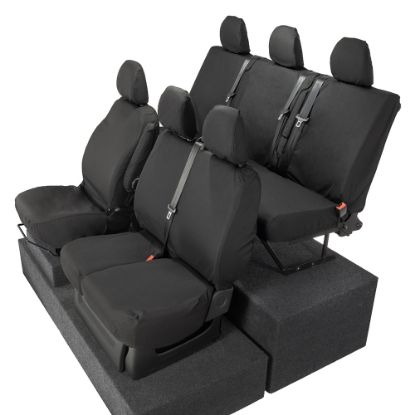 Picture of UK Custom Covers Vauxhall Vivaro Seat Covers Cotton-Backed PU (2014-2019) - Front & Rear - Split Front Passenger Base NO Folding Middle Seat | SC188B-189B