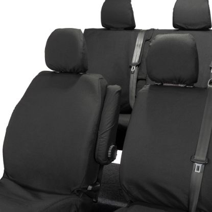 Picture of UK Custom Covers Vauxhall Vivaro Seat Covers Cotton-Backed PU (2014-2019) - Front & Rear - Split Front Passenger Base NO Folding Middle Seat | SC188B-189B