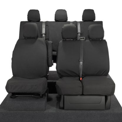 Picture of UK Custom Covers Vauxhall Vivaro Seat Covers Cotton-Backed PU (2014-2019) - Front & Rear - Split Front Passenger Base NO Folding Middle Seat | SC188B-189B