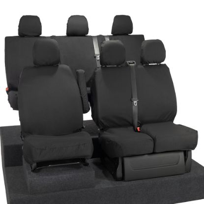 Picture of UK Custom Covers Vauxhall Vivaro Seat Covers Cotton-Backed PU (2014-2019) - Front & Rear - Split Front Passenger Base NO Folding Middle Seat | SC188B-189B