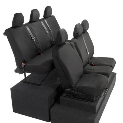 Picture of UK Custom Covers Vauxhall Vivaro Seat Covers Cotton-Backed PU (2014-2019) - Front & Rear - Split Front Passenger Base NO Folding Middle Seat | SC188B-189B