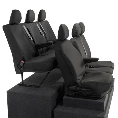 Picture of UK Custom Covers Vauxhall Vivaro Seat Covers Cotton-Backed PU (2014-2019) - Front & Rear - Split Front Passenger Base NO Folding Middle Seat | SC188B-189B