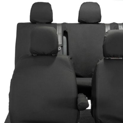 Picture of UK Custom Covers Vauxhall Vivaro Seat Covers Cotton-Backed PU (2014-2019) - Front & Rear - Split Front Passenger Base NO Folding Middle Seat | SC188B-189B