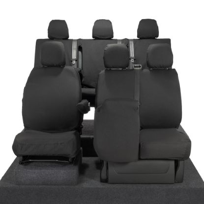 Picture of UK Custom Covers Vauxhall Vivaro Seat Covers Cotton-Backed PU (2014-2019) - Front & Rear - Split Front Passenger Base NO Folding Middle Seat | SC188B-189B