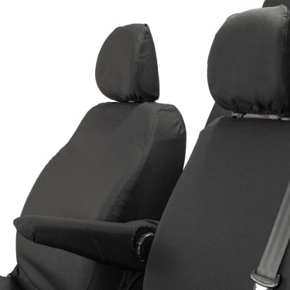 Picture of UK Custom Covers Vauxhall Vivaro Seat Covers Cotton-Backed PU (2014-2019) - Front & Rear - Split Front Passenger Base NO Folding Middle Seat | SC188B-189B
