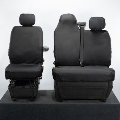 UK Custom Covers Vauxhall Movano Seat Covers Cotton-Backed PU (2010-2022) - Front With Folding Middle Seat & No Split Passenger Base