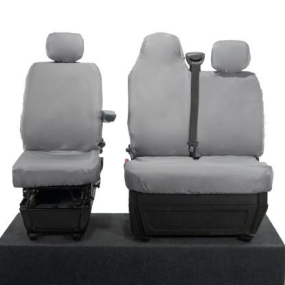 UK Custom Covers Vauxhall Movano Seat Covers Cotton-Backed PU (2010-2022) - Front With Folding Middle Seat & No Split Passenger Base - Grey