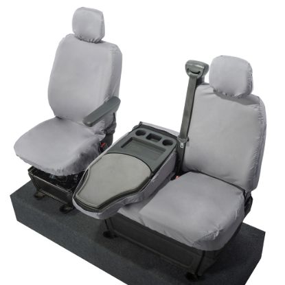 Picture of UK Custom Covers Vauxhall Movano Seat Covers Cotton-Backed PU (2010-2022) - Front With Folding Middle Seat & No Split Passenger Base - Grey | SC236G