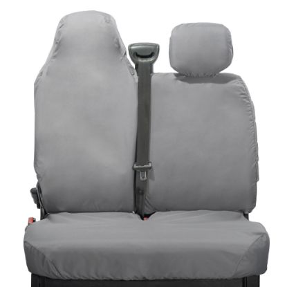 Picture of UK Custom Covers Vauxhall Movano Seat Covers Cotton-Backed PU (2010-2022) - Front With Folding Middle Seat & No Split Passenger Base - Grey | SC236G