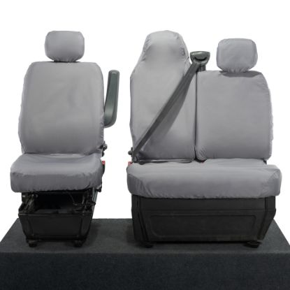 Picture of UK Custom Covers Vauxhall Movano Seat Covers Cotton-Backed PU (2010-2022) - Front With Folding Middle Seat & No Split Passenger Base - Grey | SC236G