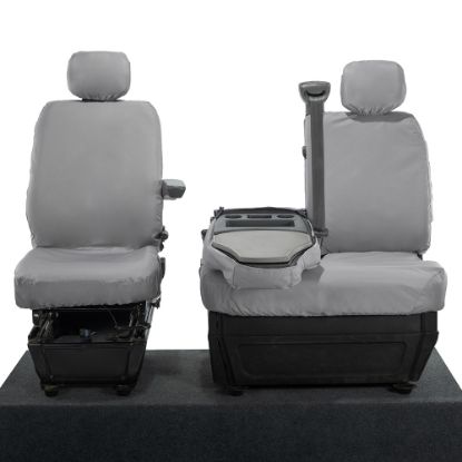 Picture of UK Custom Covers Vauxhall Movano Seat Covers Cotton-Backed PU (2010-2022) - Front With Folding Middle Seat & No Split Passenger Base - Grey | SC236G