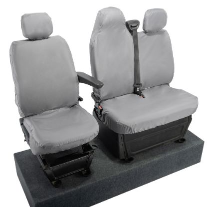 Picture of UK Custom Covers Vauxhall Movano Seat Covers Cotton-Backed PU (2010-2022) - Front With Folding Middle Seat & No Split Passenger Base - Grey | SC236G