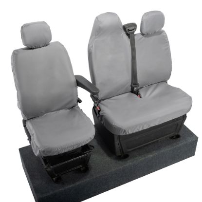 Picture of UK Custom Covers Vauxhall Movano Seat Covers Cotton-Backed PU (2010-2022) - Front With Folding Middle Seat & No Split Passenger Base - Grey | SC236G