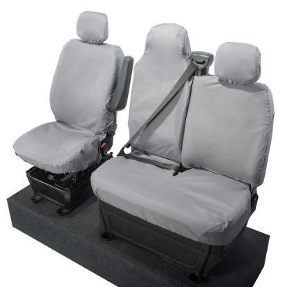 Picture of UK Custom Covers Vauxhall Movano Seat Covers Cotton-Backed PU (2010-2022) - Front With Folding Middle Seat & No Split Passenger Base - Grey | SC236G