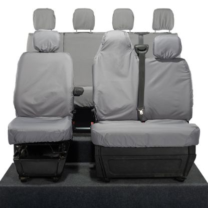 UK Custom Covers Vauxhall Movano Seat Covers Cotton-Backed PU (2010-2022) - Front & Rear With Folding Middle Seat & No Split Passenger Base - Grey