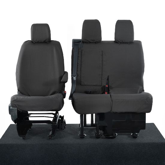 UK Custom Covers Vauxhall Vivaro Seat Covers Cotton-Backed PU (2019 Onwards) - Front Single/Double Split Passenger Base WITH Pull Down Tray