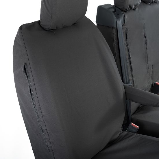 Picture of UK Custom Covers Vauxhall Vivaro Seat Covers Cotton-Backed PU (2019 Onwards) - Front Single/Double Split Passenger Base WITH Pull Down Tray | SC294B