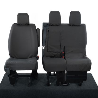Picture of UK Custom Covers Vauxhall Vivaro Seat Covers Cotton-Backed PU (2019 Onwards) - Front Single/Double Split Passenger Base WITH Pull Down Tray | SC294B