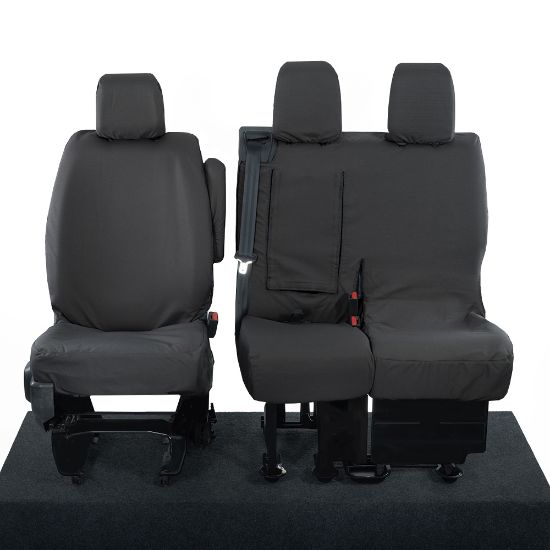 Picture of UK Custom Covers Vauxhall Vivaro Seat Covers Cotton-Backed PU (2019 Onwards) - Front Single/Double Split Passenger Base WITH Pull Down Tray | SC294B