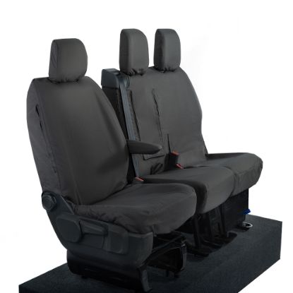Picture of UK Custom Covers Vauxhall Vivaro Seat Covers Cotton-Backed PU (2019 Onwards) - Front Single/Double Split Passenger Base WITH Pull Down Tray | SC294B