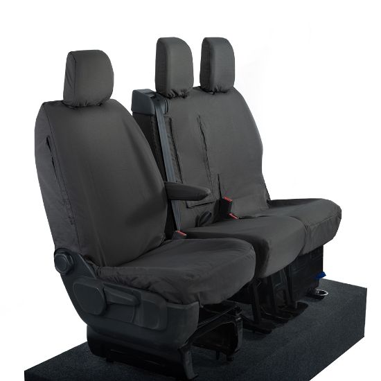 Picture of UK Custom Covers Vauxhall Vivaro Seat Covers Cotton-Backed PU (2019 Onwards) - Front Single/Double Split Passenger Base WITH Pull Down Tray | SC294B