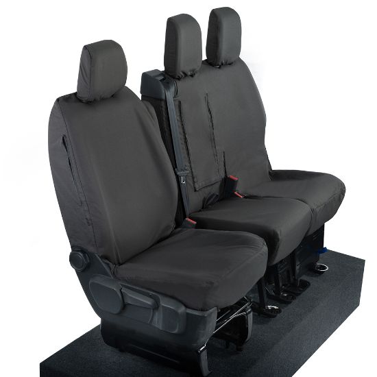 Picture of UK Custom Covers Vauxhall Vivaro Seat Covers Cotton-Backed PU (2019 Onwards) - Front Single/Double Split Passenger Base WITH Pull Down Tray | SC294B