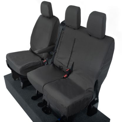 Picture of UK Custom Covers Vauxhall Vivaro Seat Covers Cotton-Backed PU (2019 Onwards) - Front Single/Double Split Passenger Base WITH Pull Down Tray | SC294B
