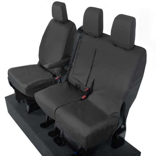 Picture of UK Custom Covers Vauxhall Vivaro Seat Covers Cotton-Backed PU (2019 Onwards) - Front Single/Double Split Passenger Base WITH Pull Down Tray | SC294B