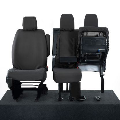 Picture of UK Custom Covers Vauxhall Vivaro Seat Covers Cotton-Backed PU (2019 Onwards) - Front Single/Double Split Passenger Base WITH Pull Down Tray | SC294B